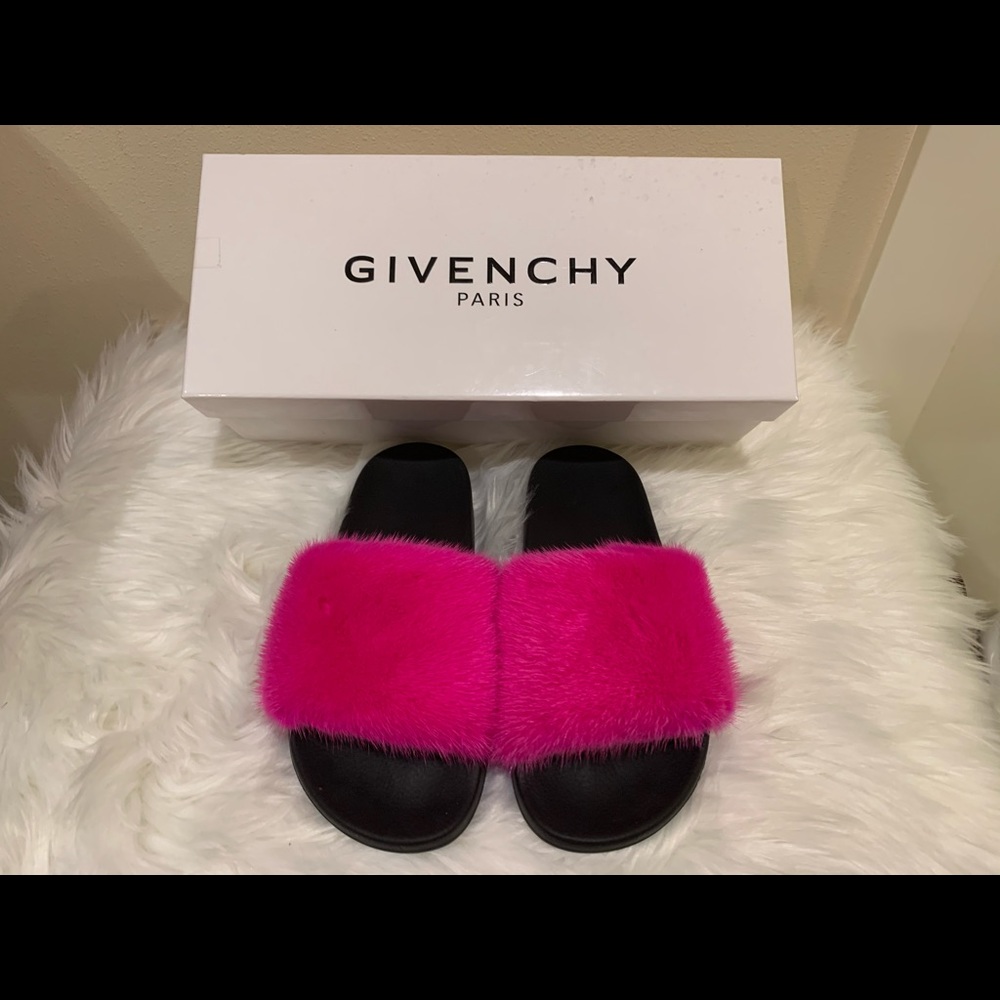 Givenchy Genuine Pink Mink Fur Slide Sandal